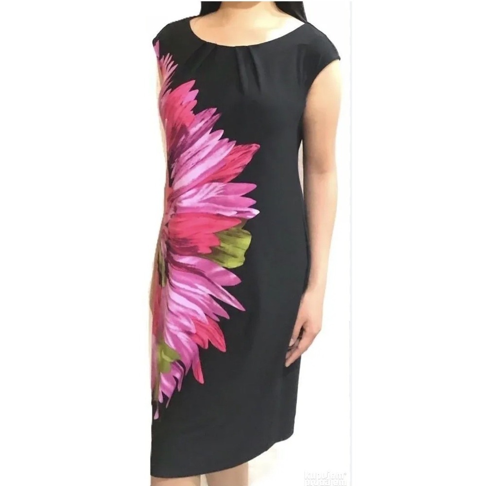 Studio by London Times Black Pink Floral Sheath Dress Sz 10 NWT Office Cocktails